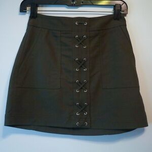 Express Olive Lace-Up Mini Skirt
